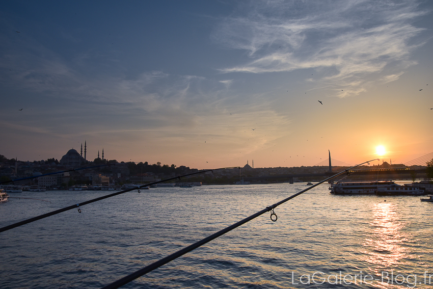 cannes a peche sur le bosphore au coucher du soleil - Istanbul